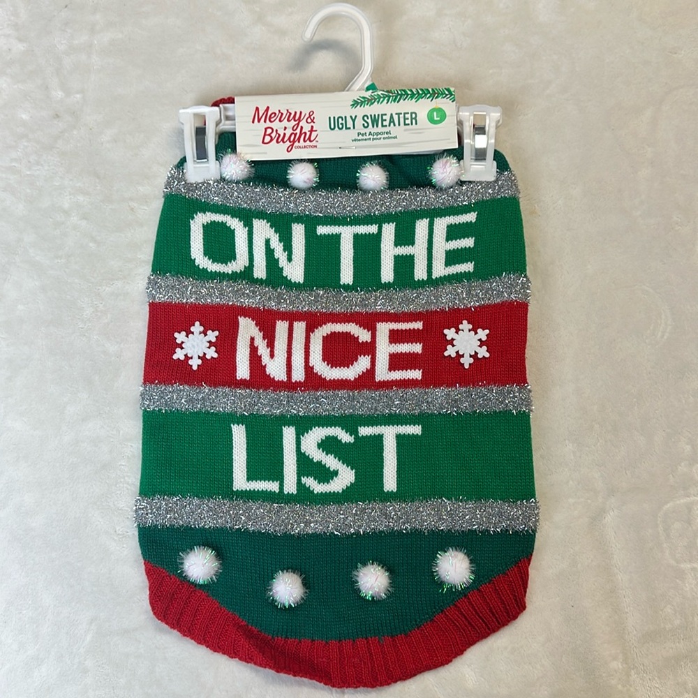 Merry & Bright Dog Let Ugly Sweater On The Nice List Green Red Outfit